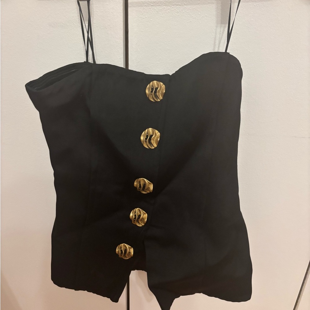Zara Black Strapless Top with Gold Buttons